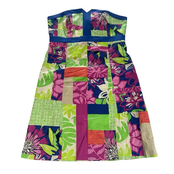 Lilly Pulitzer Strapless Patchwork Color Block Dress Pink Green Size 4 Vintage - Picture 7 of 14